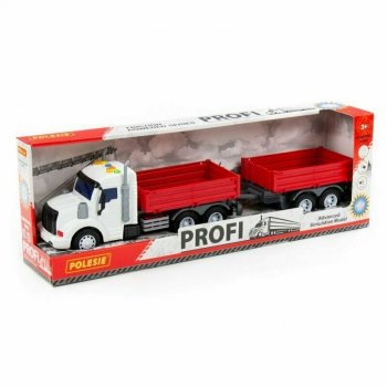 Polesie 92557 Profi, samochód burtowy z przyczepą inercyjny, ze światłem i dźwiękiem, czerwony w pudełku