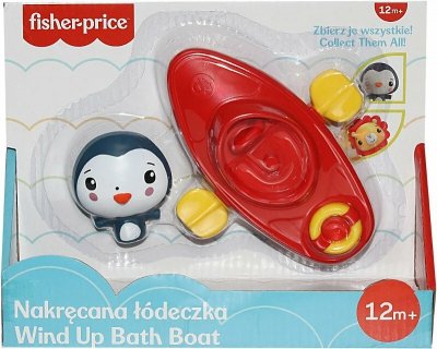 PROMO Fisher-Price Zabawka do kąpieli Nakręcana Łódeczka + Figurka Pingwin CFGMBT003C