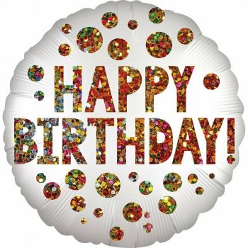 Balon foliowy z satynowymi cekinami Happy Birthday okrągły 43cm w opakowaniu 4177401