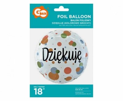 Balon foliowy Dziękuję kolorowe grochy 18