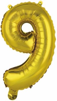 Balon foliowy mini cyfra 9 złota 29x40cm 9909687