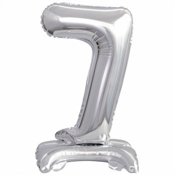 Balon foliowy mini cyfra 7 ze stopką srebrny 22x40cm 9911730