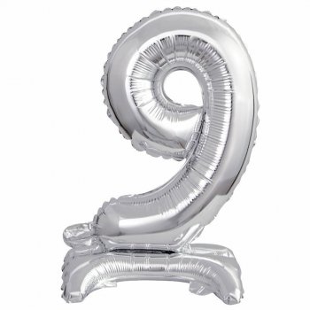 Balon foliowy mini cyfra 9 ze stopką srebrny 22x40cm 9911732