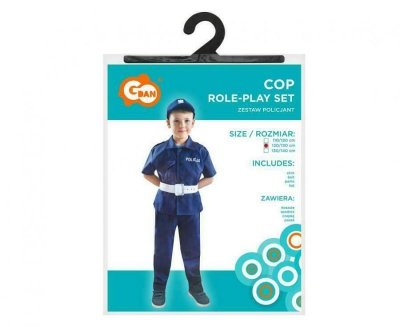 Strój Policjant koszula, spodnie, czapka, pasek rozmiar 120/130cm SL-PO12