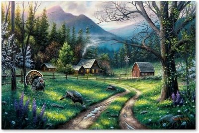 Malowanie po numerach Dom w lesie z zagrodą dla indyków 50x40cm 2000671