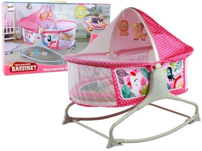 PROMO Łóżeczko bujaczek 2w1 różowy + efekty dźwiękowe LeanToys 16245