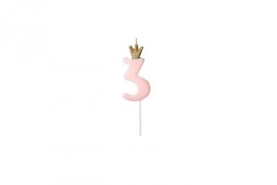 PARTYDECO Świeczka urodz.Cyferka 3 j.róż 9,5cm 71732