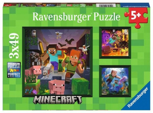 Ravensburger Polska Puzzle 3x49 elementów Minecraft