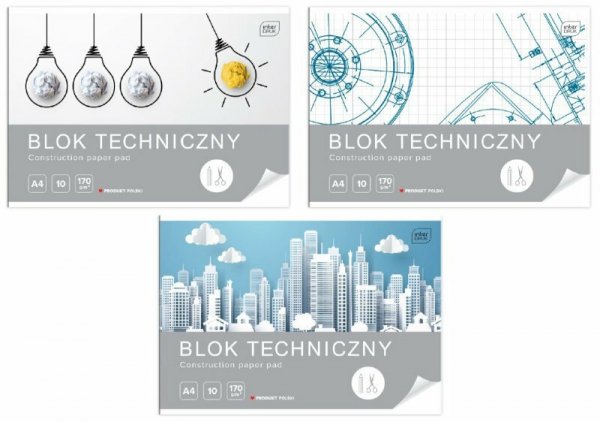Blok techniczny A4 10k 170g p10 INTERDRUK mix cena za 1 szt
