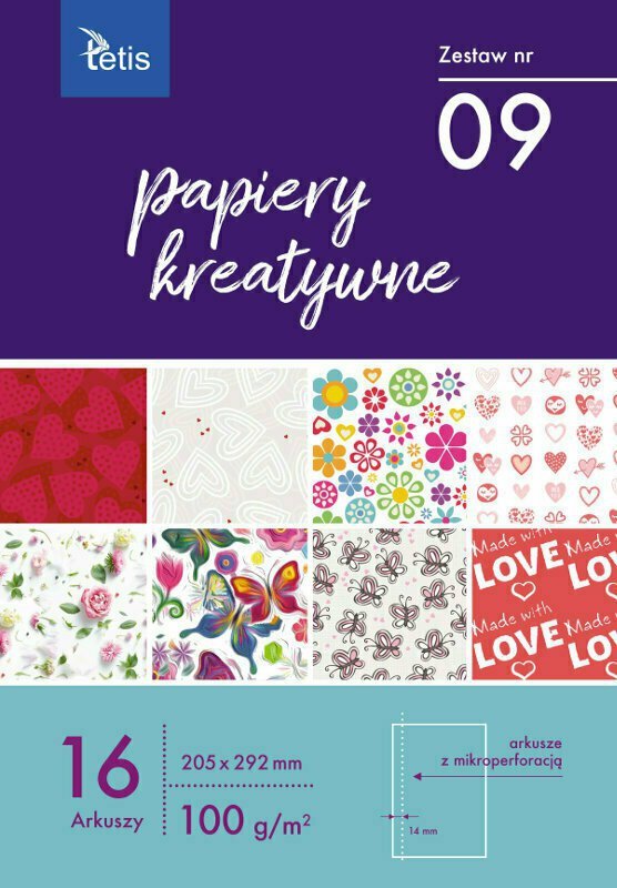Papiery kreatywne A4 205x292mm 16 arkuszy zestaw nr 09 KB030-09