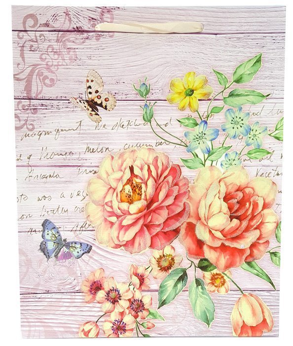 Torebka ozdobna prezentowa kwiaty 8924A 30x39x12cm p12, mix cena za 1 szt