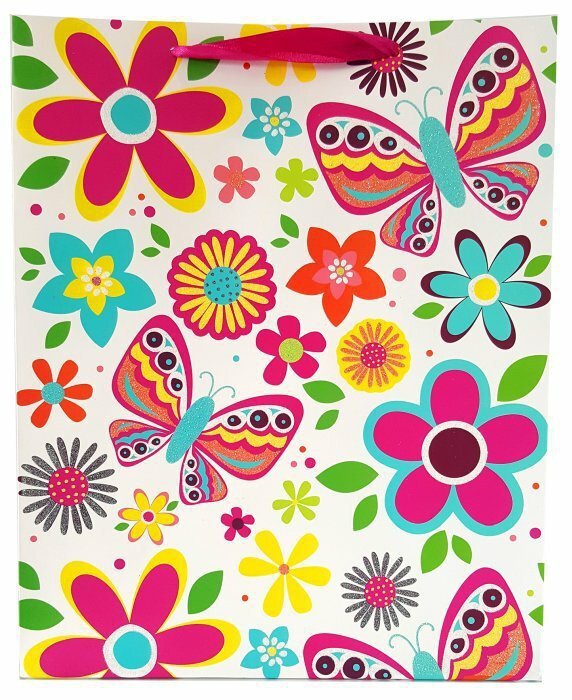 Torebka ozdobna prezentowa kwiaty i motyle 1327A 31x42x12cm p12, mix cena za 1 szt