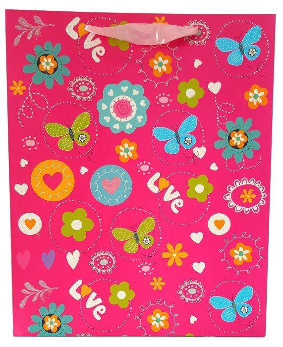 Torebka ozdobna prezentowa kwiaty i motyle 1327A 31x42x12cm p12, mix cena za 1 szt