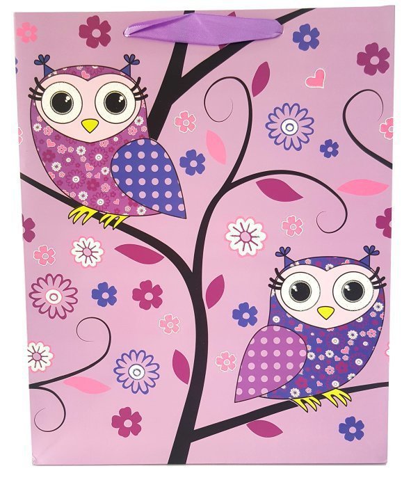 Torebka ozdobna prezentowa sowy 1143C 18x23x10cm p12, mix cena za 1 szt