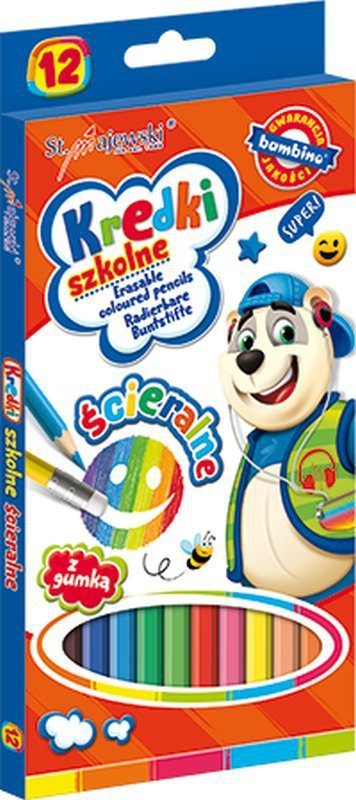 Kredki 12 kolorów ścieralne Bambino standard p12, mix cena za 1 szt