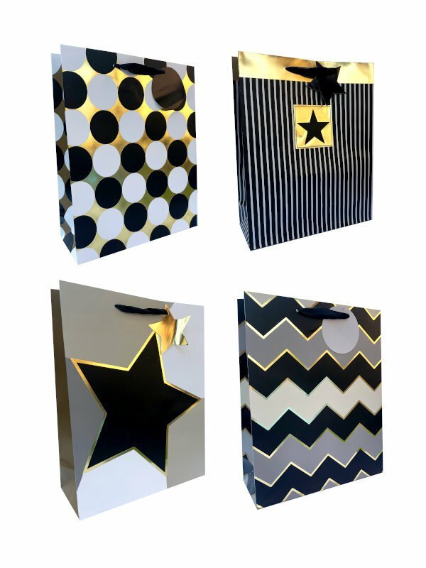 Torebka ozdobna prezentowa 4wz biało czarna 9051A 30x39x12cm p12, mix cena za 1 szt