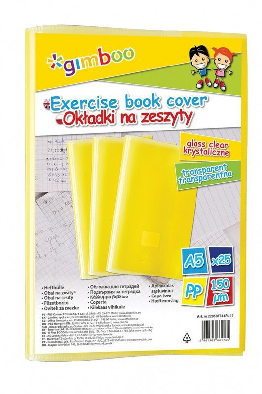 Okładka na zeszyt Gimboo A5 150mikr. żółta p25, cena za 1 szt