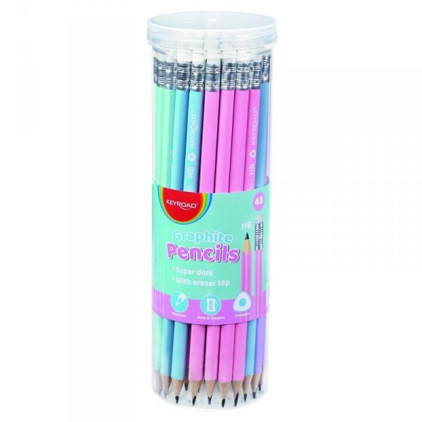 Ołówek drewniany z gumką KEYROAD, HB, trójkątny, pastel w tubie p48 mix cena za 1szt