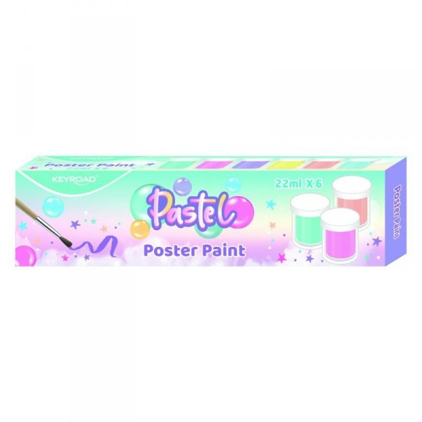 Farby plakatowe KEYROAD 6x22ml pastel pędzelek gratis