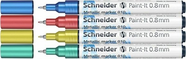 Marker akrylowy SCHNEIDER Paint-It Metallic 0,8 mm, 4 kolory- niebieski, czerowny, żółty, zielony cena za op