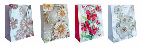 Torebka ozdobna prezentowa 4wz 30x41,5x12cm JP 615A mix cena za 1 szt