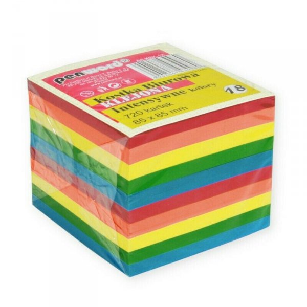 Kostka biurowa klejona 720 kartek 85x85x70mm intensywne kolory KBK-18