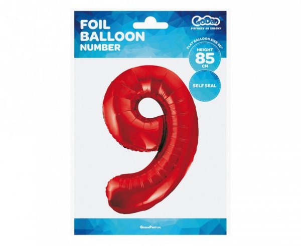 Balon foliowy Cyfra 9 czerwona, 85cm