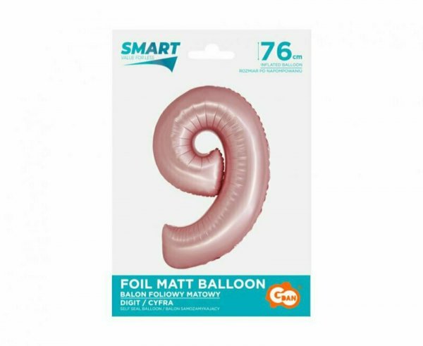 Balon foliowy Smart, Cyfra 9, j. różowa matowa, 76 cm GoDan