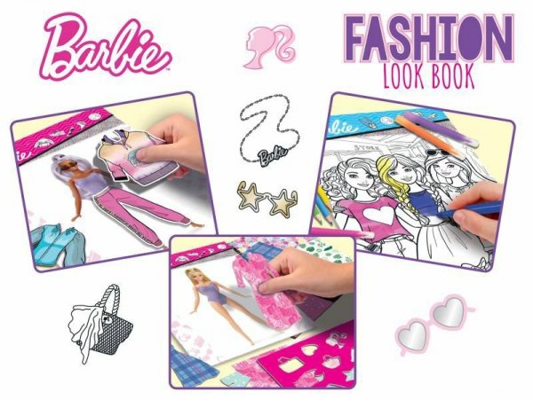 PROMO Szkicownik Barbie Fashion Look Book 12877 + 4 pisaki, 4 kredki, arkusz ze wzorami, naklejki