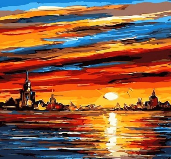 Malowanie po numerach Zachód słońca nad miastem 40x50cm 1008888