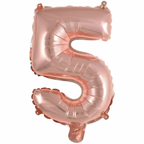 Balon foliowy mini cyfra 5 różowe złoto 25,5x40cm 9909693