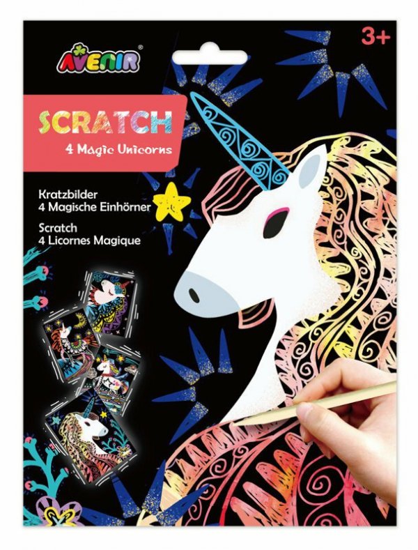 Wydrapywanki z rysikiem - 4 magiczne jednorożce Avenir