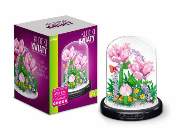Klocki kwiaty Różowe tulipany pod kloszem 624el 136962