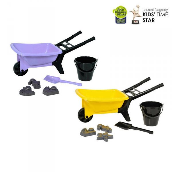 PLASTO Taczka 56 cm z akcesoriami do piasku, 2 kolory Żółta/Liliowa PLA1317 mix cena za 1 szt