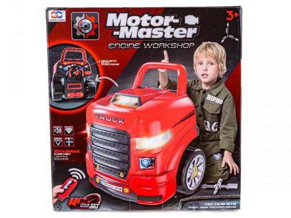 Zestaw Mechanika, Samochód Auto Silnik Do Rozkręcania, Warsztat 61 Elementów, Ciężarówka, Czerwony Truck