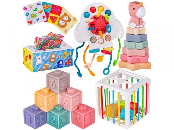 Zabawki Sensoryczne Miękkie klocki 6w1, Gryzak, Sensoryczna Wieża Karty Dla Dzieci