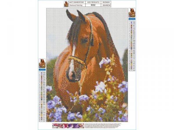 Haft Diamentowy, Obraz, Mozaika Diamentowa Diamond Painting, KOŃ - ŁĄKA 30x40cm - DK
