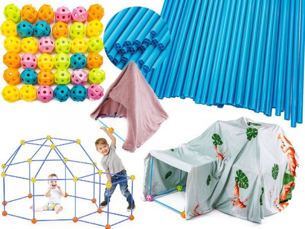 Namiot Baza Fort Słomki Konstrukcyjne, Klocki, Patyczki  ok. 118 Elementów