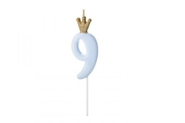 PARTYDECO Świeczka urodz.Cyferka 9 j.nieb.9,5cm 71848