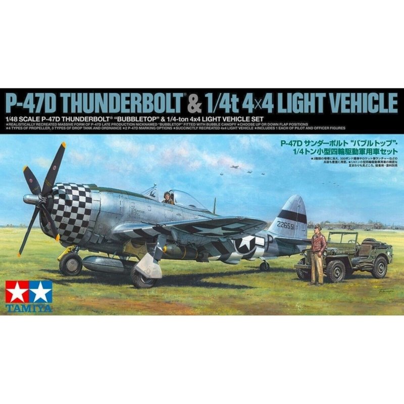 TAMIYA P-47D THUNDERBOLT BUBBLETOP + 1/4-TON 4X4 25214  SKALA 1:48