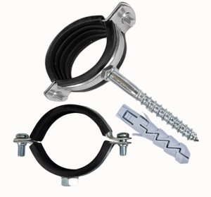 UCHWYT STALOWY Z GUMĄ POJEDYNCZY 2 OBEJMA DO RURY 59-63mm ŚRUBA