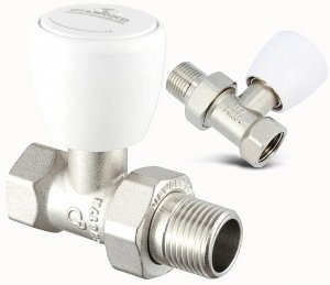 ZAWÓR GRZEJNIKOWY ZASILAJĄCY PROSTY 1/2 BIAŁY NIKLOWANY DO GRZEJNIKA MOCNY