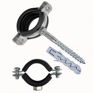 UCHWYT STALOWY Z GUMĄ POJEDYNCZY 1/2 OBEJMA DO RURY 20-24mm ŚRUBA + KOŁEK