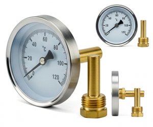 TERMOMETR BIMETALOWY 1/2 TARCZOWY 0-120°C GWINT 1/2 AXIALNY 63MM WKRĘCANY