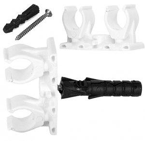 UCHWYT PODWÓJNY PLASTIKOWY KLIPS DO MOCOWANIA RUR PEX 16mm + KOŁEK BIAŁY 18