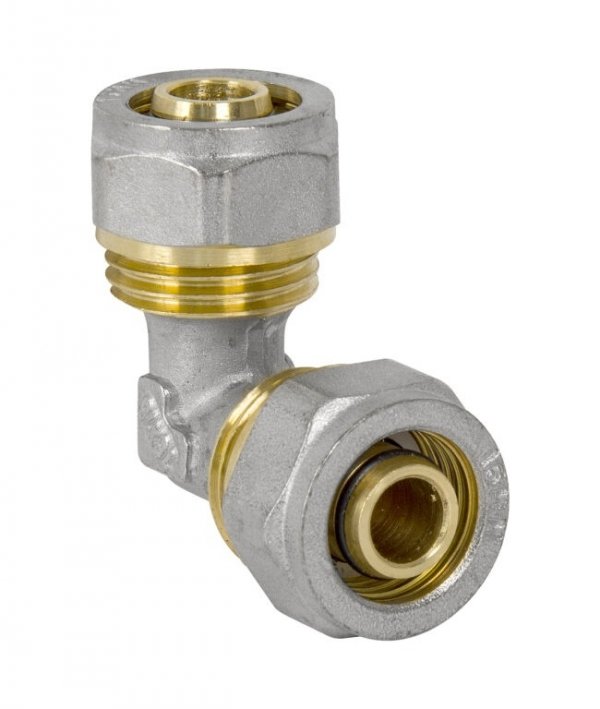 KOLANO KOLANKO PEX ALUPEX SKRĘCANE FI 25 mm x 25 mm RÓWNOPRZELOTOWE MOSIĄDZ