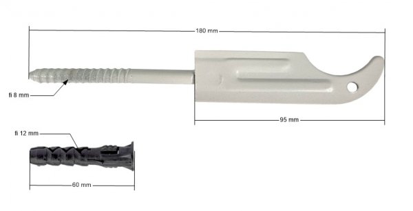 UCHWYT WIESZAK WSPORNIK DO GRZEJNIKA ALUMINIOWEGO PROSTY HAK BIAŁY WKRĘCANY