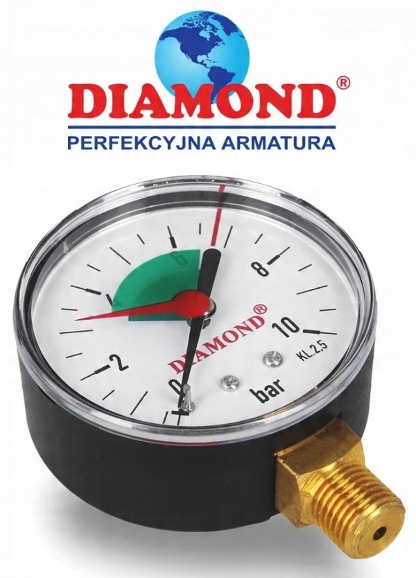 MANOMETR 0-10 BAR PIONOWY CIŚNIENIOMIERZ TARCZOWY RADIALNY 1/4" CALA