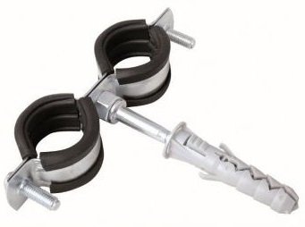 UCHWYT STALOWY Z GUMĄ PODWÓJNY 1/2" OBEJMA DO RUR 20-24mm ŚRUBA + KOŁEK