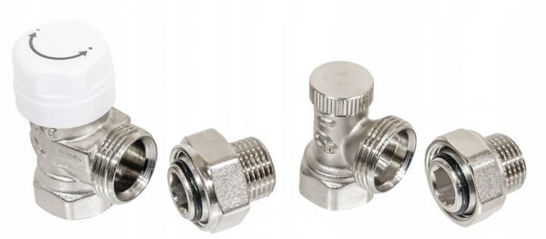 ZESTAW TERMOSTATYCZNY KĄTOWY ZAWÓR ZASILAJĄCY POWROTNY GŁOWICA DO GRZEJNIKA DIAMOND ART.412